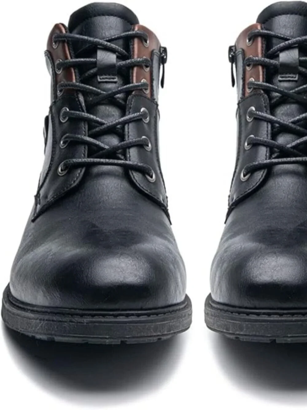 Men's Black Faux Leather Mid Top Lace-Up Side Zipper Casual Oxford Dress Boots